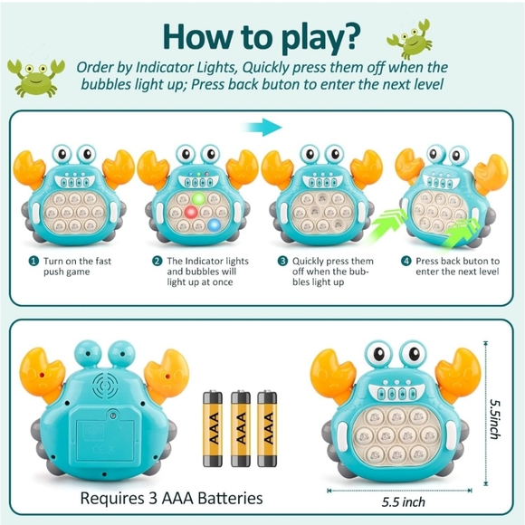 NWT Woopie Pop It Electronic Anti-Stress Arcade Game Crab - Picture 7 of 8